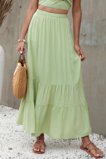 s-2xl plus size summer new stylish 3 colors inelastic ruffle casual long skirt