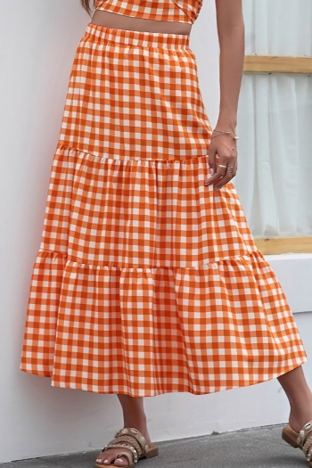 s-2xl plus size summer new stylish inelastic plaid printing casual midi skirt