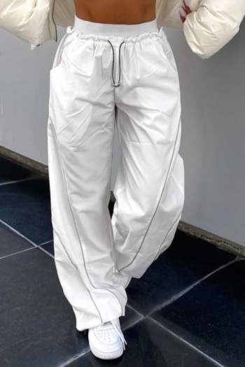spring new inelastic wide-leg pockets drawstring toggle stopper design stylish street style pants