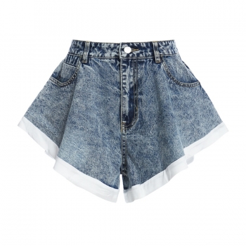summer new micro-elastic knit inner spliced pockets button zip-up stylish high quality denim shorts