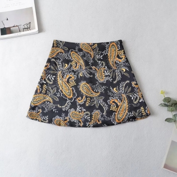 Summer new inelastic batch printing zip-up high-waisted stylish mini skirt