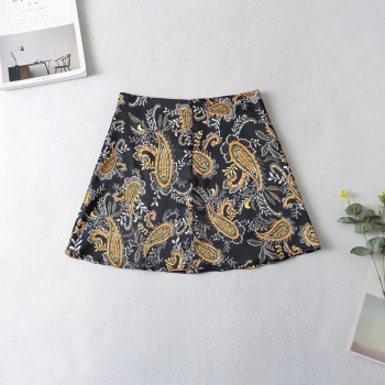 Summer new inelastic batch printing zip-up high-waisted stylish mini skirt