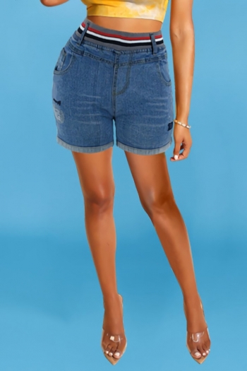summer new solid color pockets patchwork micro-elastic denim shorts