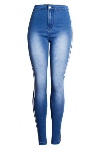 xs-2xl plus size spring new micro elastic contrast color spliced pocket zip-up button slim stylish denim pants