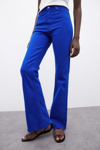 xs-l spring three colors solid color micro-elastic high waist pockets button zip-up stylish high quality flare jeans