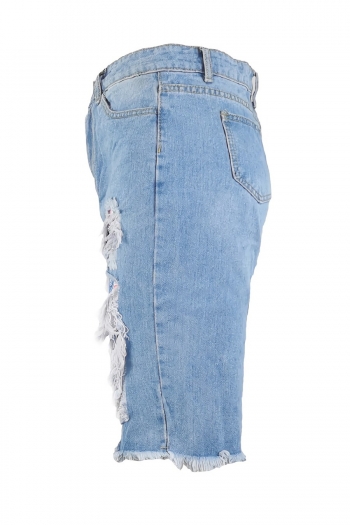 S-3XL summer new plus size micro-elastic patch design raw hem pockets button zip-up casual trend denim shorts