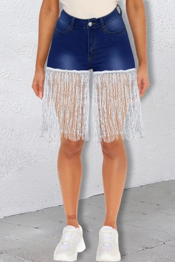 S-3XL summer new plus size three colors micro-elastic tassel pockets button zip-up stylish denim shorts
