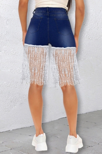 S-3XL summer new plus size three colors micro-elastic tassel pockets button zip-up stylish denim shorts