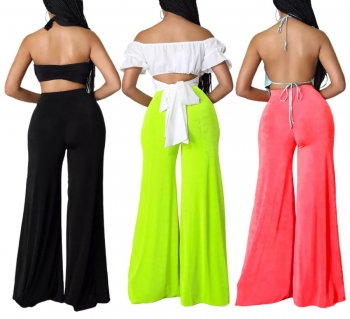 S-2XL spring & summer new plus size 3 colors solid color stretch high waist wide-leg floor length stylish straight pants