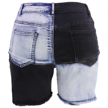 S-2XL plus size summer new micro elastic contrast color spliced button zip-up pocket fashion denim shorts