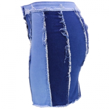 S-2XL plus size summer new micro elastic contrast color patchwork high-waisted slim stylish mini denim skirt(without top)