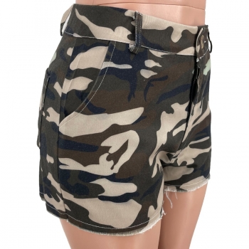 Summer new camo printing micro-elastic pockets button zip-up stylish all-match shorts