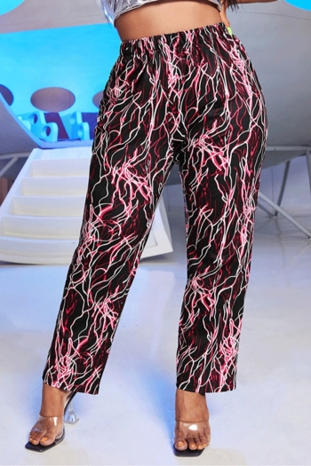 L-4XL spring plus size multicolor irregular stripe batch printing stretch wide-leg casual pants