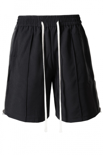 Summer new solid color micro elastic pocket side zip-up with tie-waist loose high street fashion shorts(size run big)