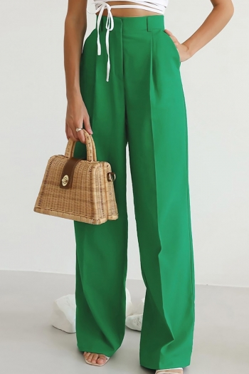 spring three colors solid color inelastic high waist pockets stylish straight suit pants