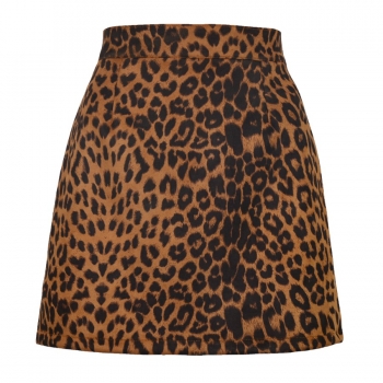 spring & autumn new 3 colors leopard printing velvet micro elastic zip-up split slim stylish mini skirt
