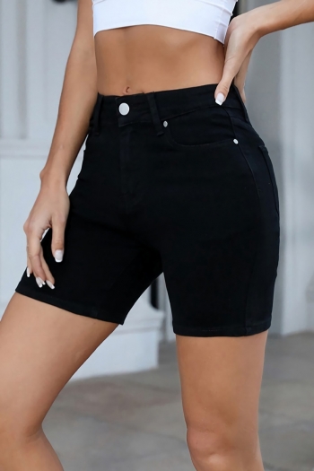 s-3xl plus size summer new solid color micro elastic pocket button zip-up slim fashion denim shorts