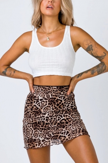 summer new leopard printing stretch mesh patchwork slim fashion mini skirt(without top)