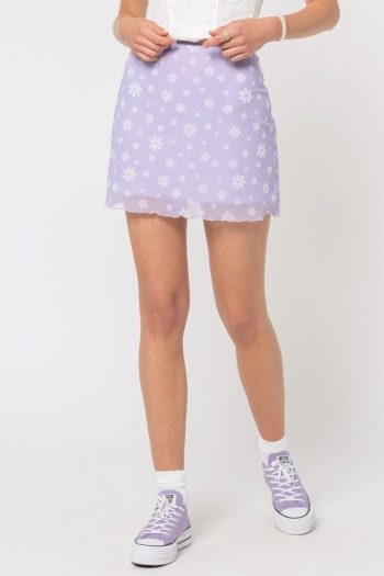 summer new flower printing stretch mesh patchwork high waist stylish mini skirt
