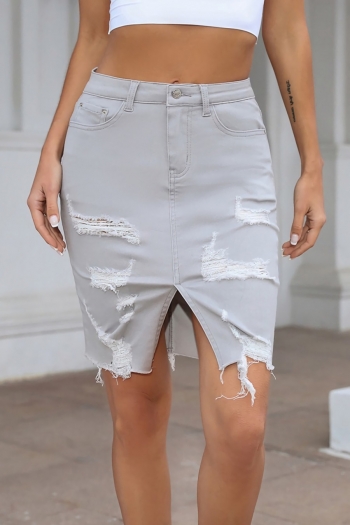 s-2xl plus size summer new 3 colors ripped micro elastic split zip-up button pocket slim fashion mini denim skirt