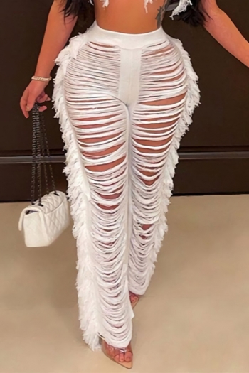 summer new stylish four colors solid color tassels decor high-waist hollow stretch high quality sexy pants