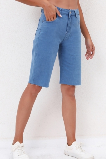 s-3xl plus size summer new solid color slight stretch pocket zip-up button fashion denim shorts