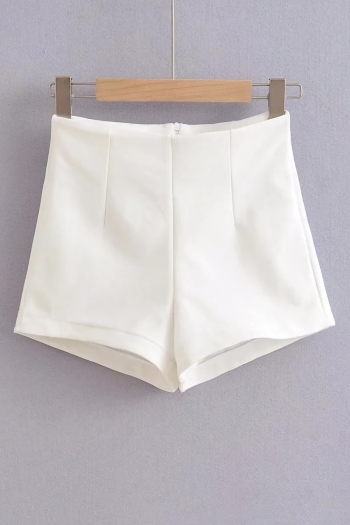 summer new two colors solid color slight stretch high waist zip-up back stylish all-match shorts