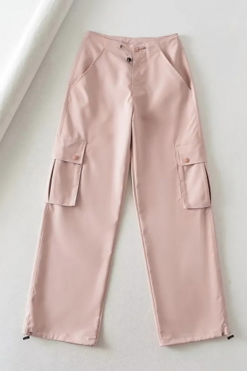 xs-l spring new 7 colors solid color inelastic multi-pocket zip-up button drawstring straight fashion cargo pants