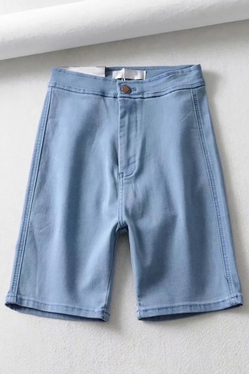 summer new 3 colors solid color micro elastic zip-up button pocket straight fashion denim shorts