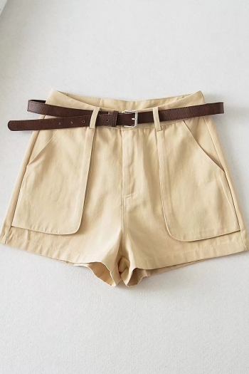 summer new 4 colors solid color micro elastic pocket button zip-up with belt fashion shorts