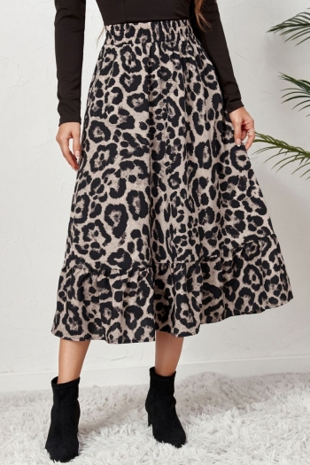 spring new inelastic leopard batch printing high waist loose stylish midi skirt