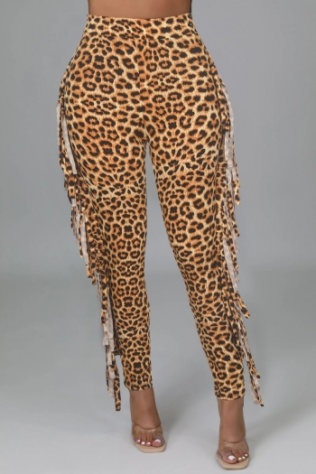 s-2xl plus size spring & summer new2 colors  leopard printing stretch tassel decor high waist tight stylish sexy pants