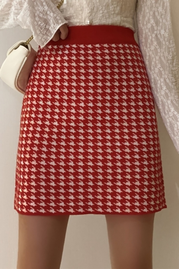summer new stylish two colors houndstooth pattern printing high-waist slight stretch casual skirt