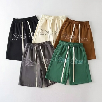 summer new 5 colors letter embroidered slight stretch tie-waist pockets loose casual street style all-match shorts
