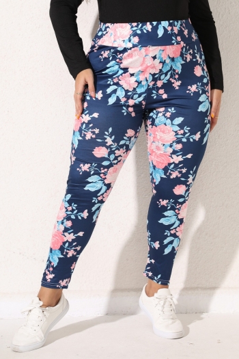 l-4xl autumn new plus size flower batch printing stretch high waist stylish leggings
