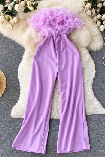 autumn new stylish five colors feather decor high-waist slight stretch loose casual pants