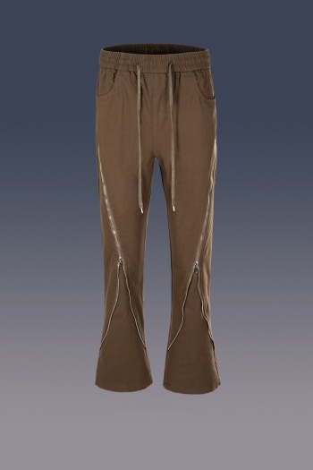 spring & autumn new inelastic drawstring zip-up pocket high street fashion high quality pants(size run big)