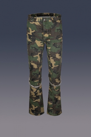 s-2xl plus size autumn new inelastic camouflage printing chain button zip-up pocket fashion high street high quality denim pants(size run big)