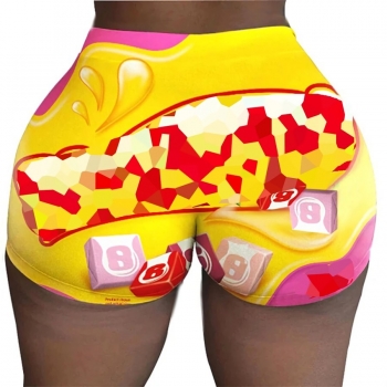 summer new stylish two colors high waist cartoon printing stretch slim plus size sexy shorts