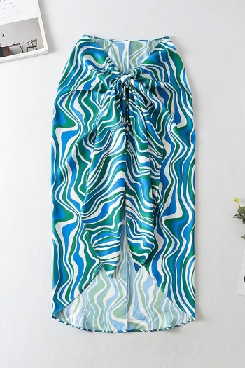 summer new wave printing inelastic knotted split irregular stylish midi skirt