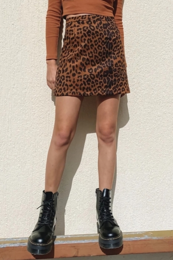summer new three colors leopard printing suede slight stretch zip-up stylish all-match mini skirt (only skirt)