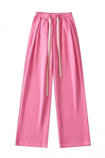 autumn new stylish simple 6 colors drawstring slight stretch pocket high waist loose casual wide leg pants