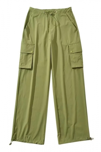xs-l autumn new 5 colors solid color high waist pocket non-stretch loose drawstring zip-up casual cargo pants