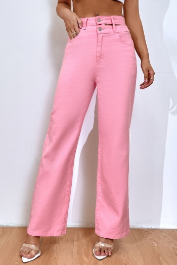 xs-l autumn new solid color inelastic button zip-up pocket straight stylish denim trousers