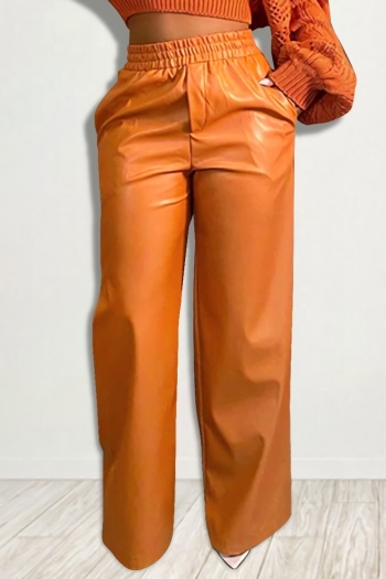 s-2xl plus size autumn new solid color micro elastic pu pocket straight fashion pants