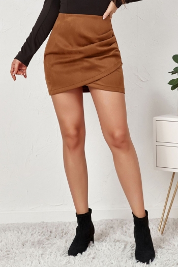 spring & summer new 4 colors solid color suede slight stretch zip-up back stylish all-match mini skirt