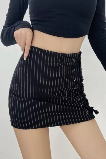 summer new stylish striped printing lace-up zip-up slight stretch high waist mini sexy skirt(with lined)