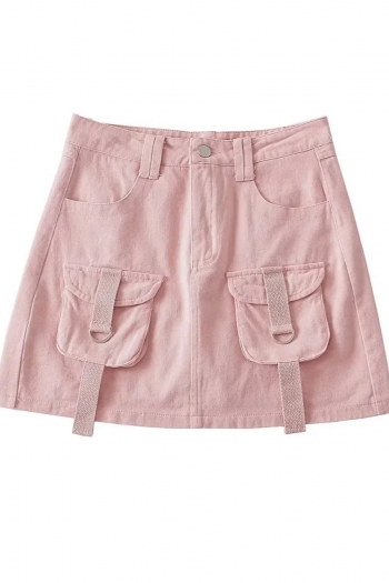 summer new stylish 5 colors solid color zip-up pocket slight stretch all-match mini skirt(with lined)