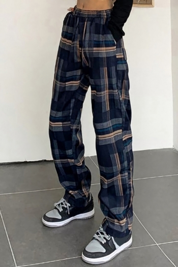 m-xl autumn new stylish lattice printing high-waist with pocket slight stretch casual pants