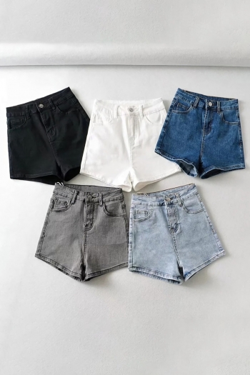 XS-XL summer new stylish 5 colors slight stretch high waist zip-up pocket casual denim shorts